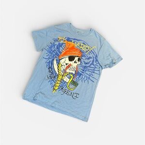 Ed Hardy Light Blue Skull Graphic Tee